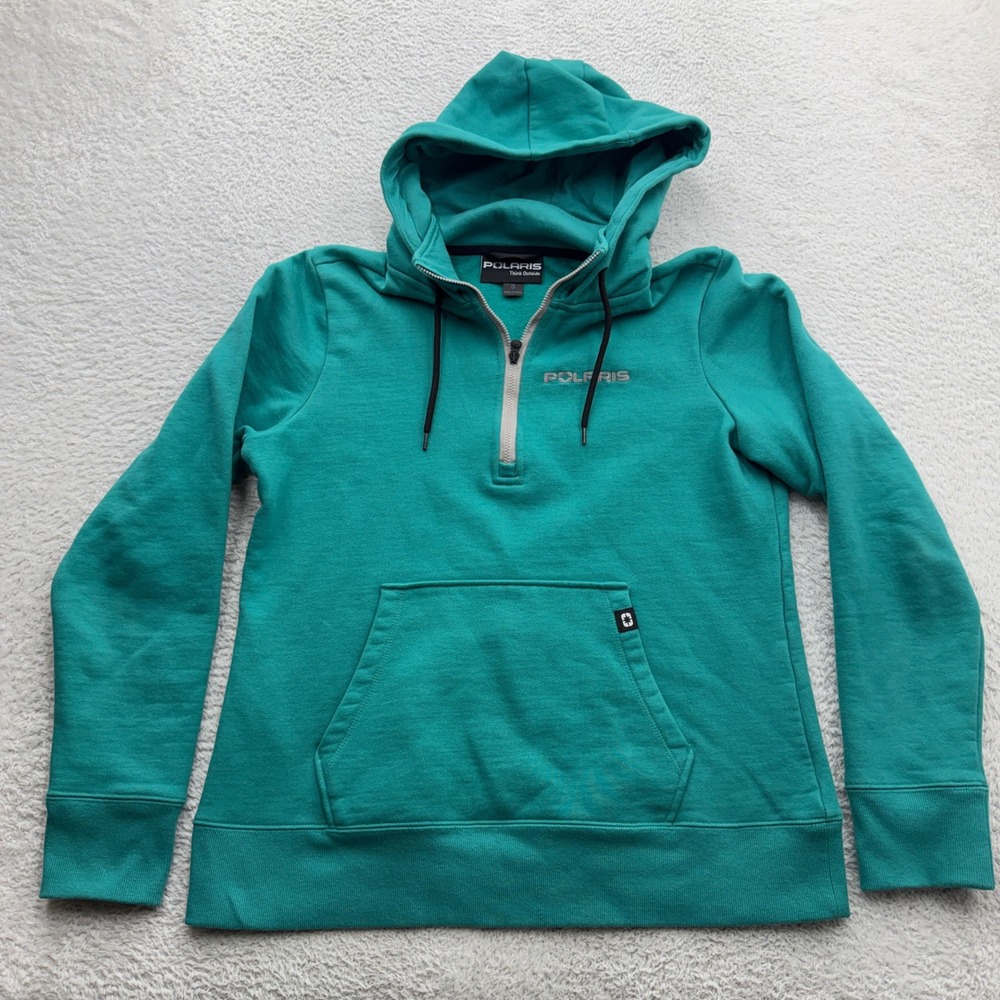 Polaris Think Outside Teal Green Quarter Zip Hoodie Sweatshirt Womens Small